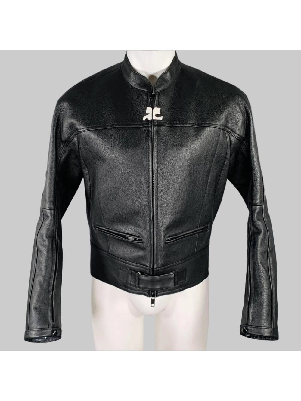 COURREGES Size S Black White Leather Bomber Jacket